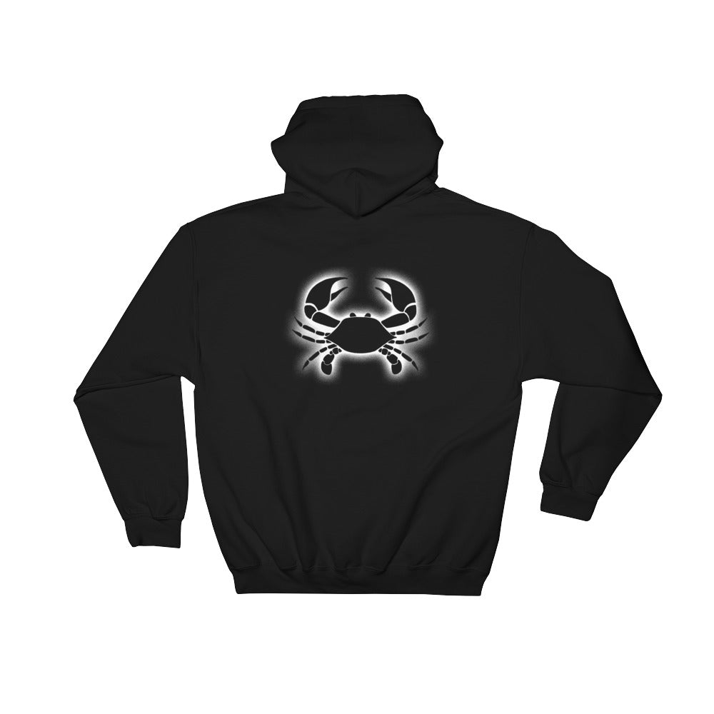 Cancer Hoodie - Zodiac Symbol Print On Front And Crab Outline On Back