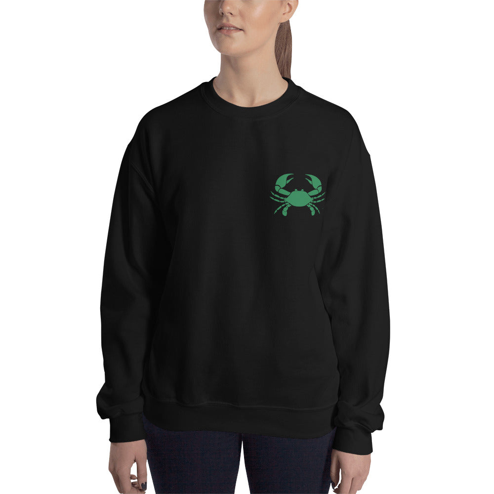 Cancer Sweatshirt For Women - Zodiac Symbol Print On Front And Green Crab On Back