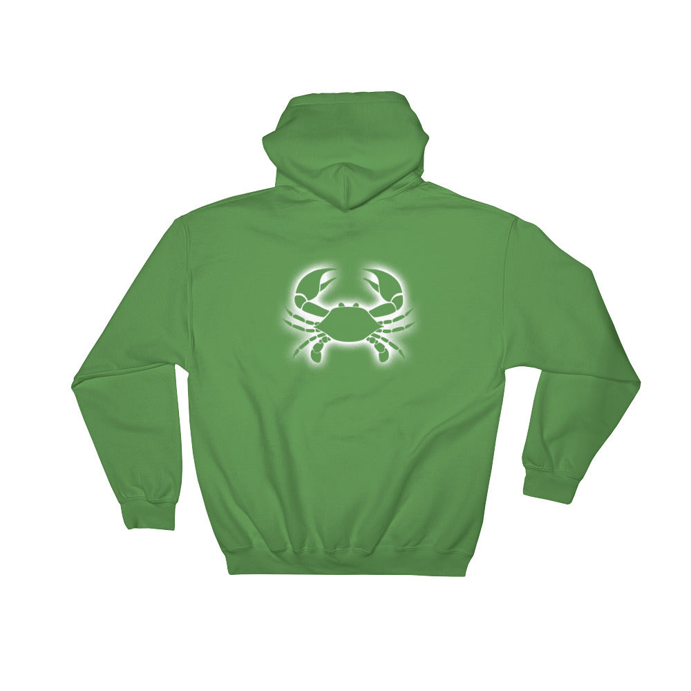 Cancer Hoodie - Zodiac Symbol Print On Front And Crab Outline On Back