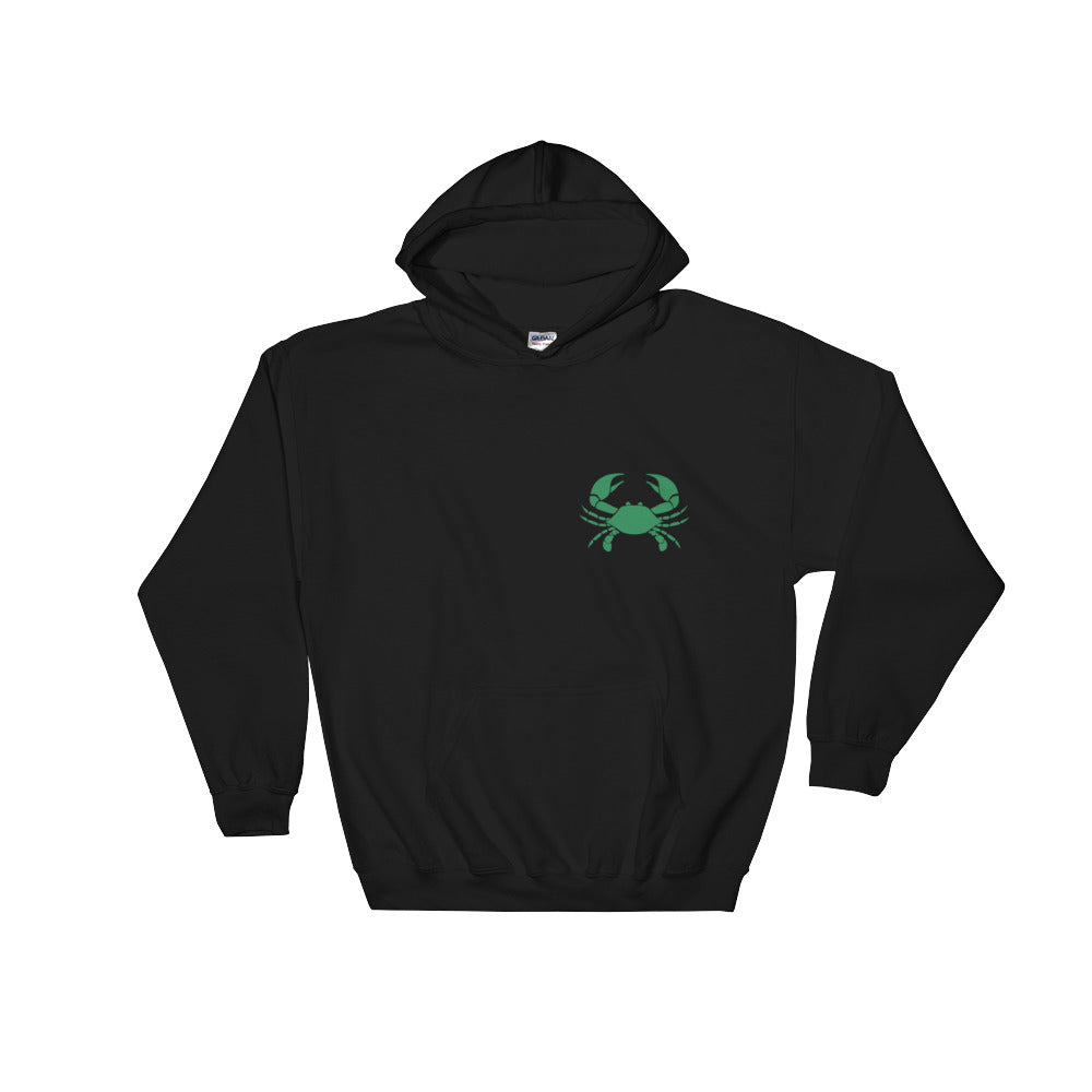 Cancer Hoodie - Zodiac Symbol Print On Front And Green Crab On Back