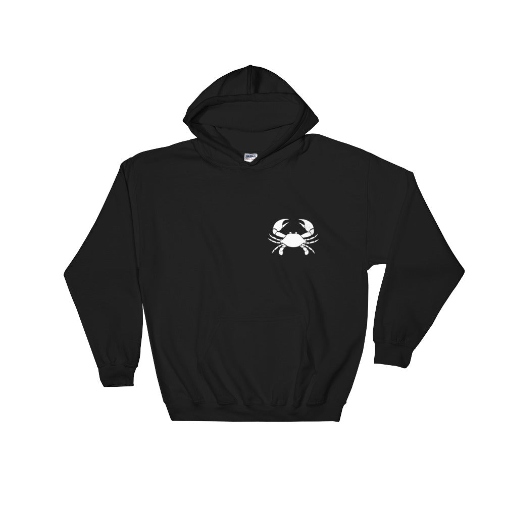 Cancer Hoodie - Zodiac Symbol Print On Front And White Crab On Back