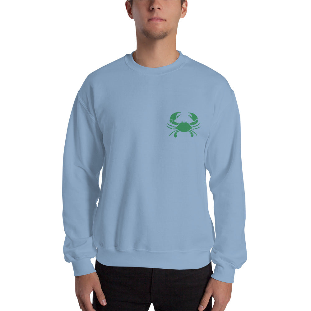 Cancer Sweatshirt For Men - Zodiac Symbol Print On Front And Green Crab On Back