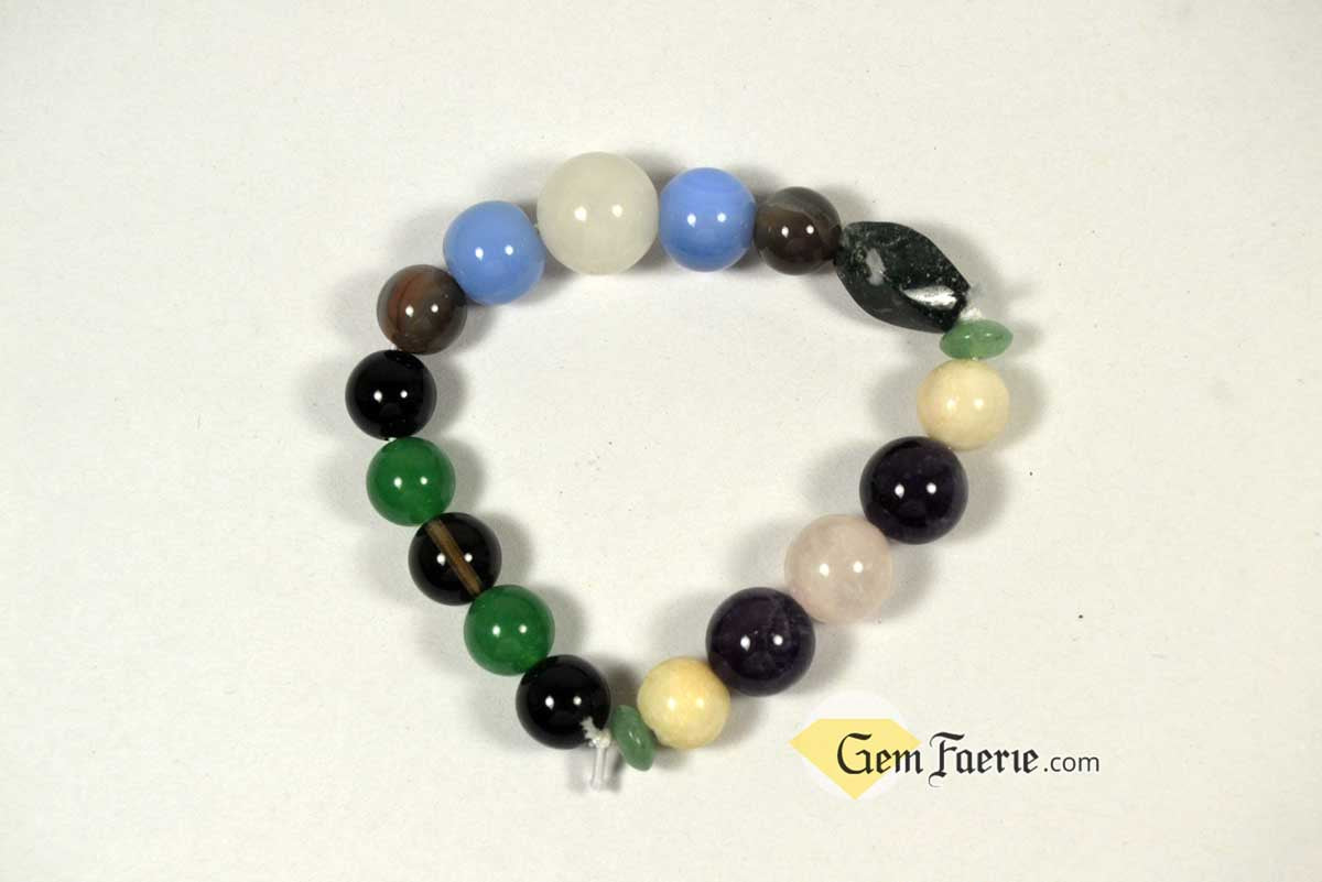 ANTI-ANXIETY BRACELET - Amethyst, Agate, Green Aventurine, Blue Chalcedony, White Jade, Moonstone, Moss Agate, Rose Quartz, Smoky Quartz & Black Onyx