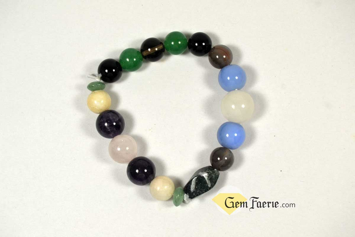 ANTI-ANXIETY BRACELET - Amethyst, Agate, Green Aventurine, Blue Chalcedony, White Jade, Moonstone, Moss Agate, Rose Quartz, Smoky Quartz & Black Onyx