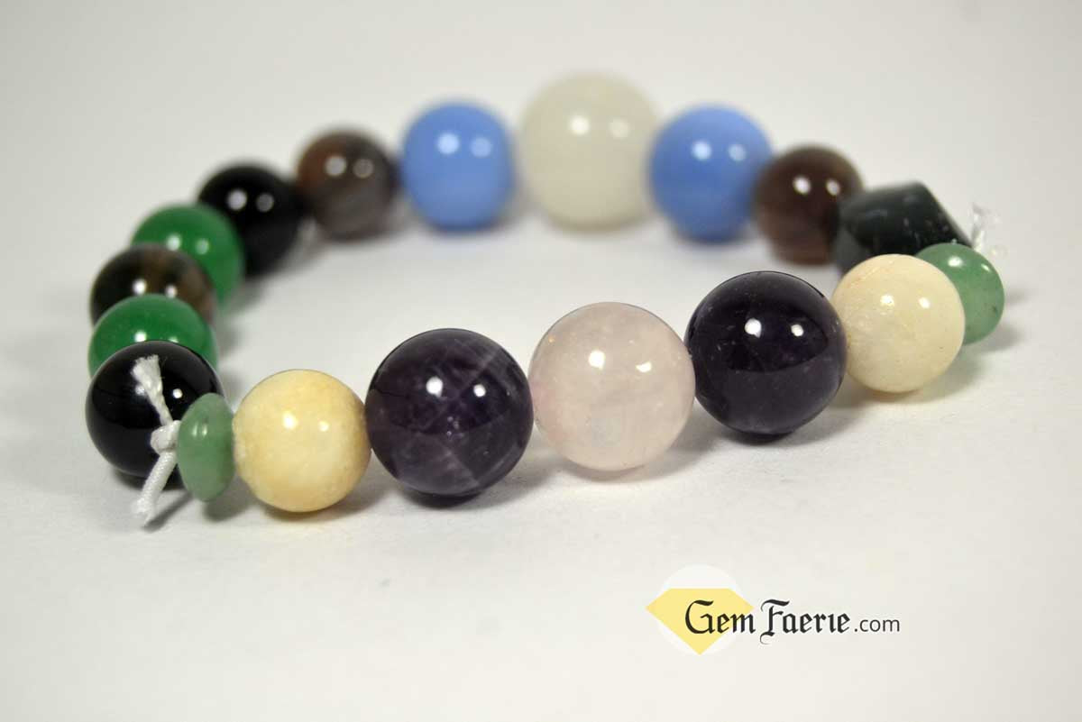 ANTI-ANXIETY BRACELET - Amethyst, Agate, Green Aventurine, Blue Chalcedony, White Jade, Moonstone, Moss Agate, Rose Quartz, Smoky Quartz & Black Onyx