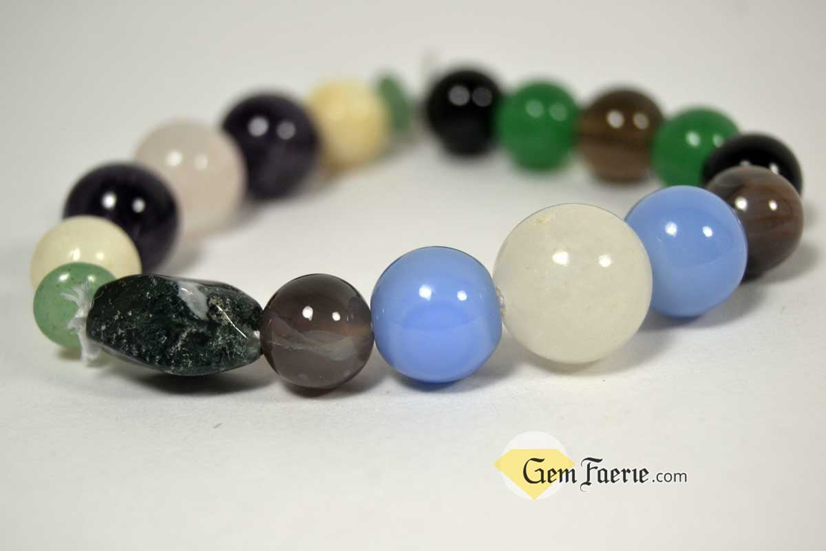 ANTI-ANXIETY BRACELET - Amethyst, Agate, Green Aventurine, Blue Chalcedony, White Jade, Moonstone, Moss Agate, Rose Quartz, Smoky Quartz & Black Onyx