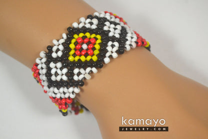 White, Red, Yellow & Black Beaded Bracelet