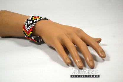 White, Red, Yellow & Black Beaded Bracelet