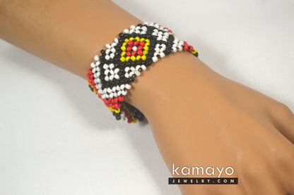 White, Red, Yellow & Black Beaded Bracelet