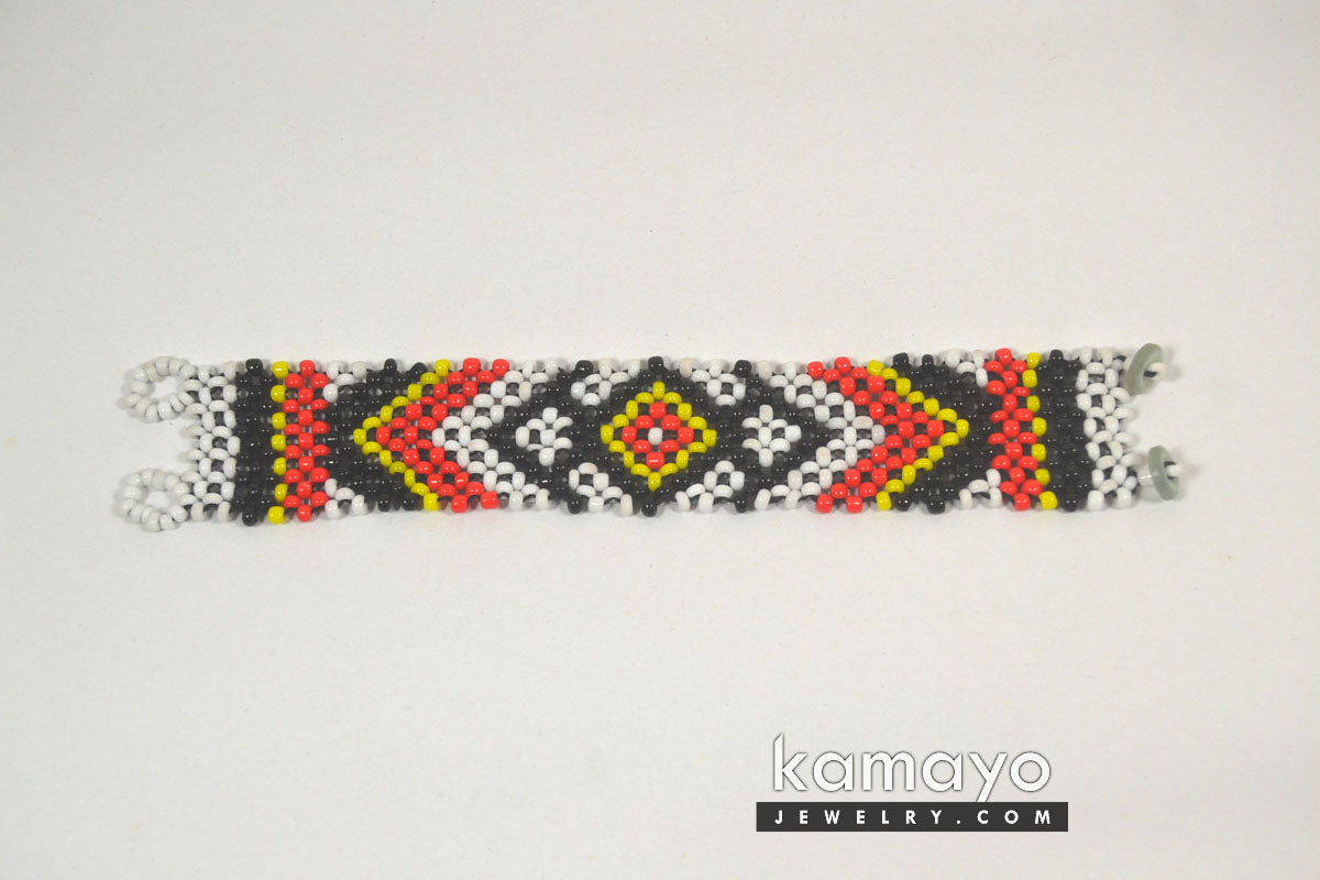 White, Red, Yellow & Black Beaded Bracelet