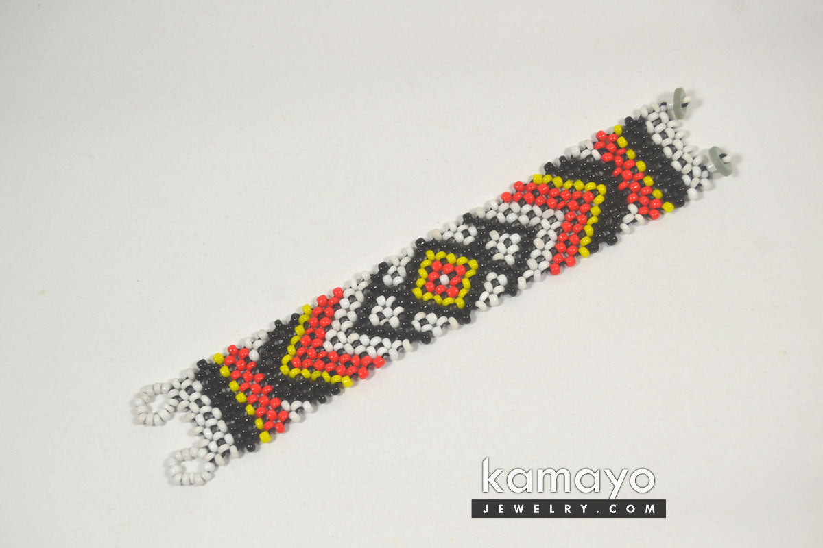 White, Red, Yellow & Black Beaded Bracelet