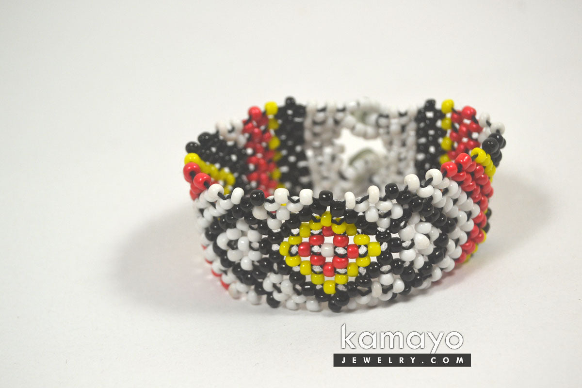 White, Red, Yellow & Black Beaded Bracelet