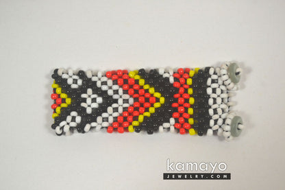 White, Red, Yellow & Black Beaded Bracelet