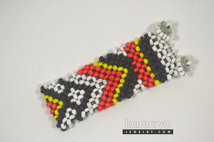 White, Red, Yellow & Black Beaded Bracelet