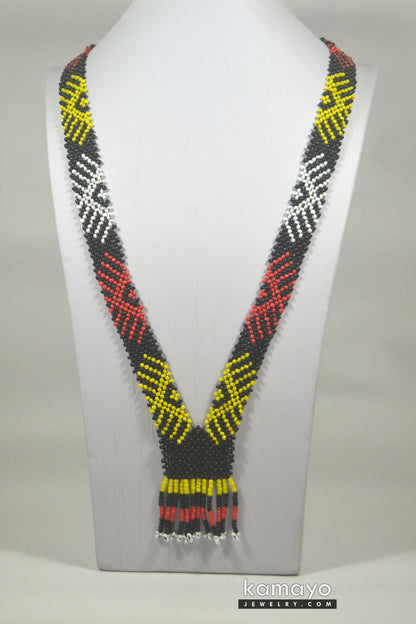 White, Yellow, Red & Black Beads Necklace