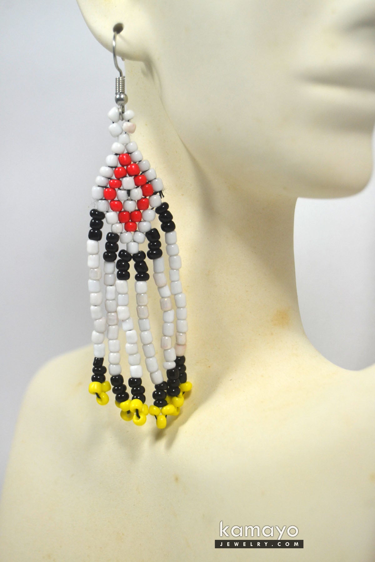 Black, Red & White Bead Earrings