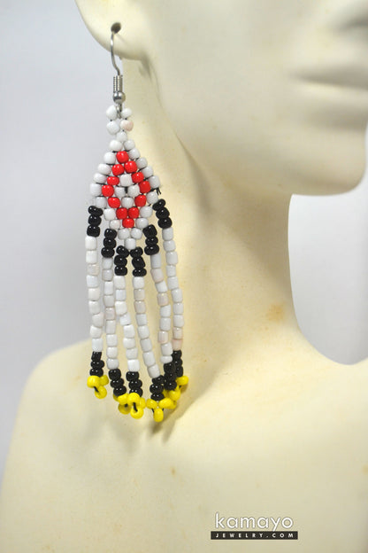 Black, Red & White Bead Earrings