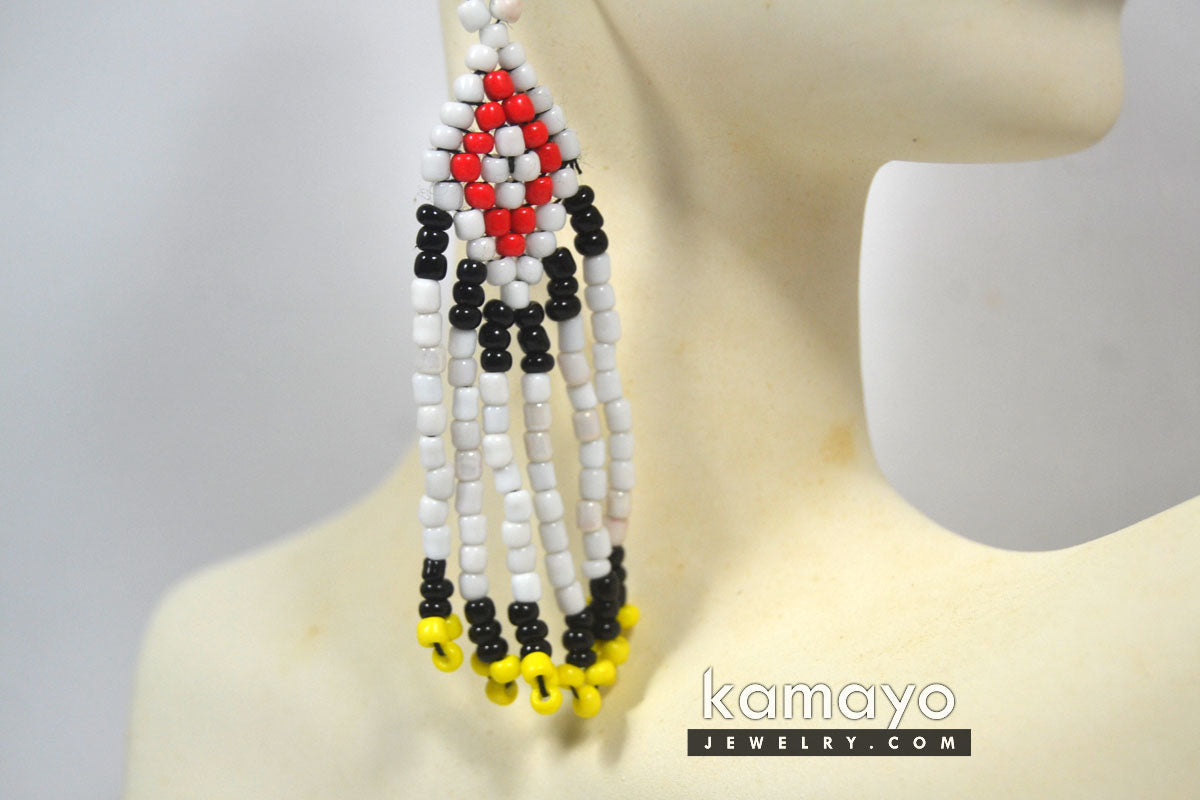 Black, Red & White Bead Earrings