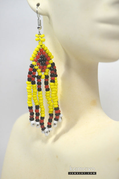 Black, Red & Yellow Beads Native Earrings