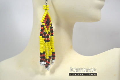 Black, Red & Yellow Beads Native Earrings