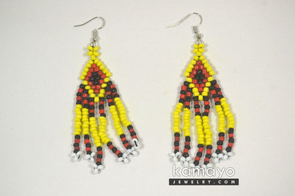 Black, Red & Yellow Beads Native Earrings