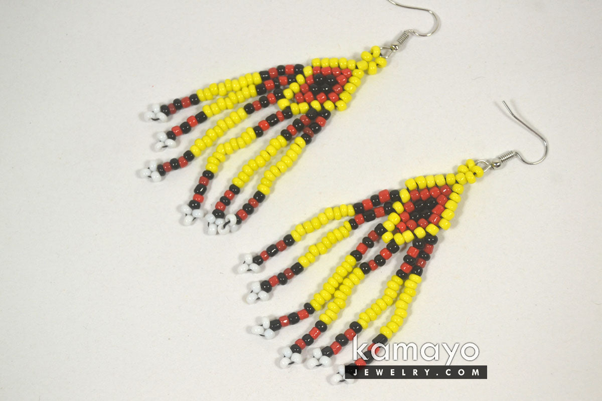 Black, Red & Yellow Beads Native Earrings