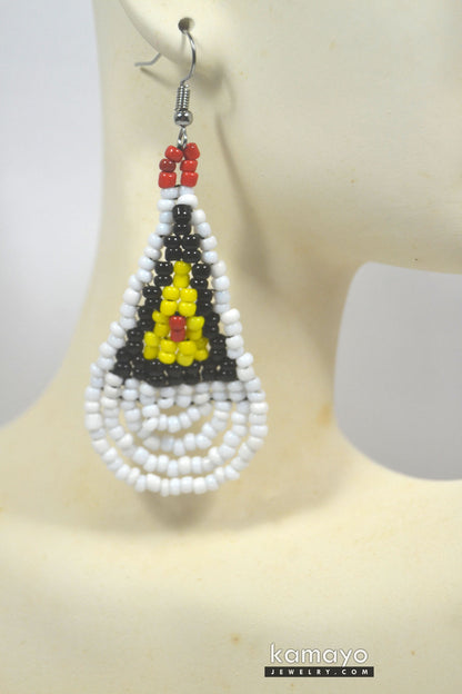 Black, Yellow, Red & White Beaded Earrings