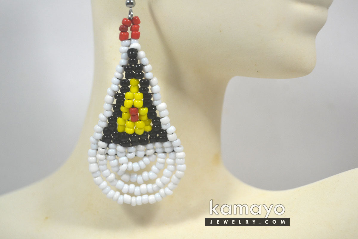 Black, Yellow, Red & White Beaded Earrings