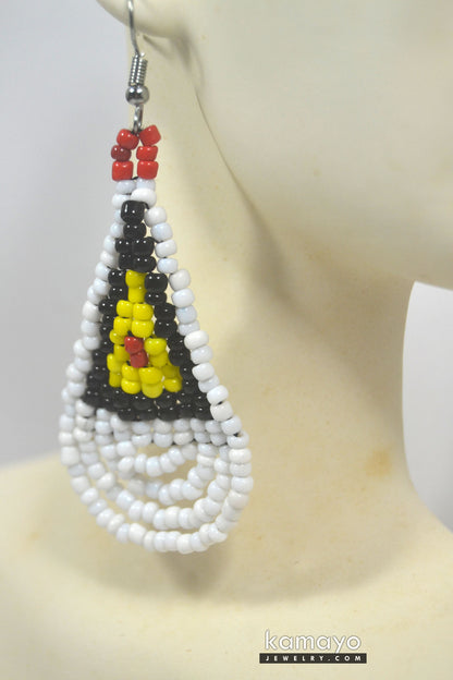 Black, Yellow, Red & White Beaded Earrings