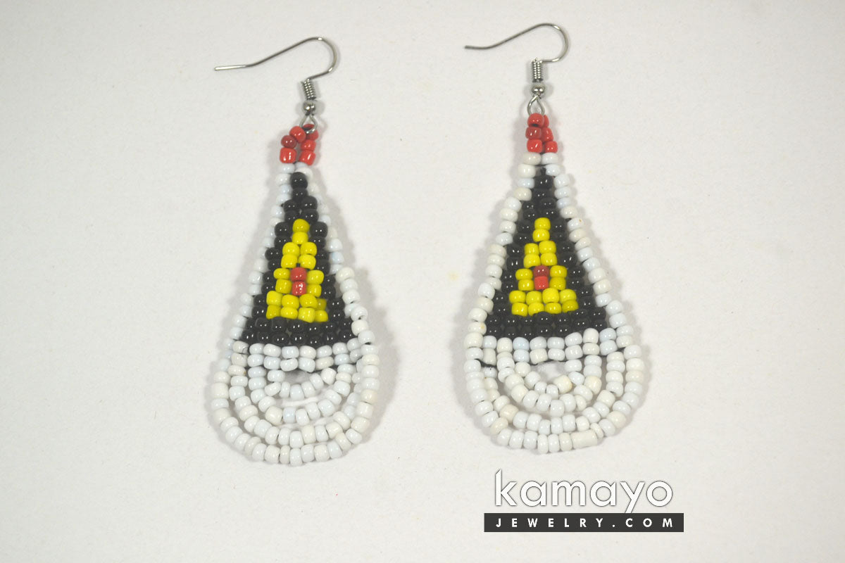 Black, Yellow, Red & White Beaded Earrings