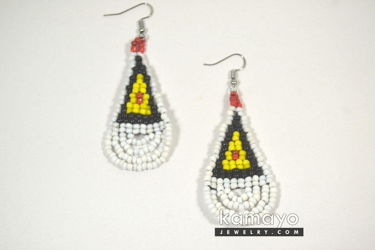 Black, Yellow, Red & White Beaded Earrings