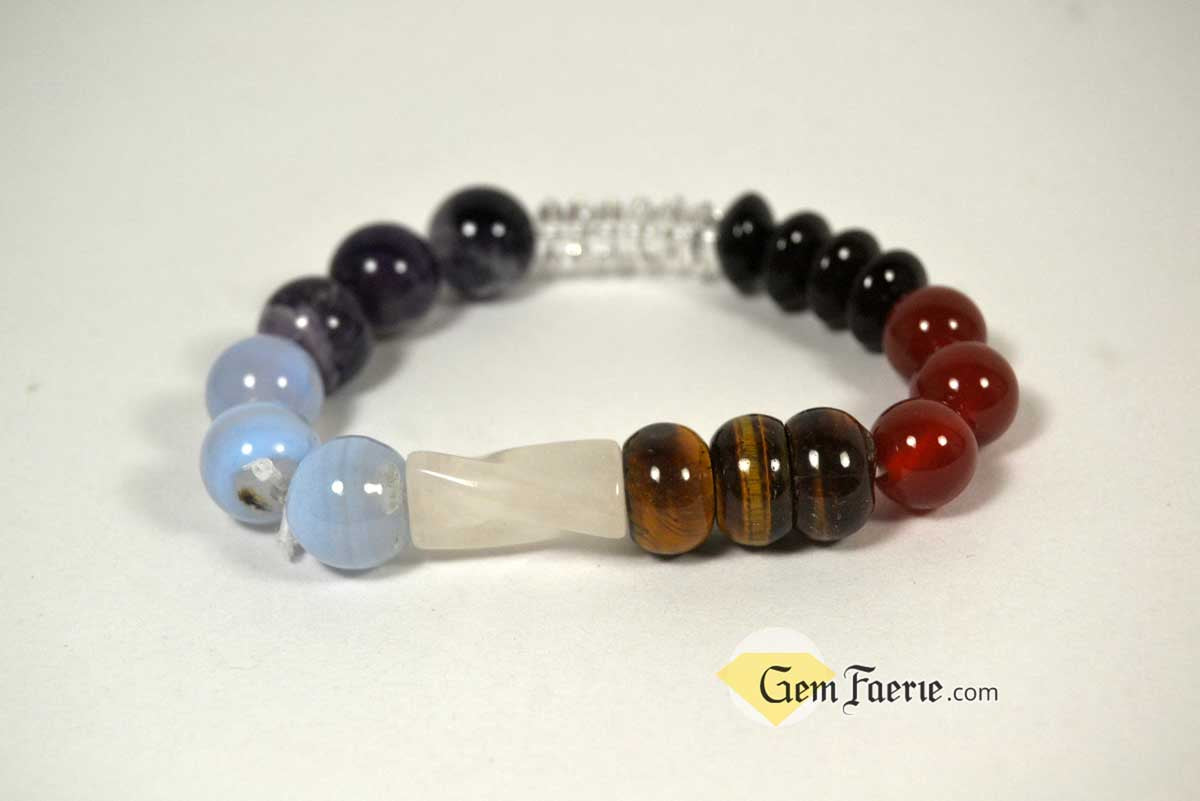 CHAKRA BRACELET - Black Onyx, Carnelian, Tiger Eye, Rose Quartz, Blue Chalcedony, Amethyst & Clear Quartz