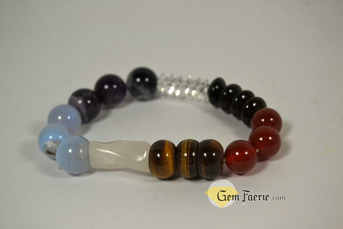 CHAKRA BRACELET - Black Onyx, Carnelian, Tiger Eye, Rose Quartz, Blue Chalcedony, Amethyst & Clear Quartz