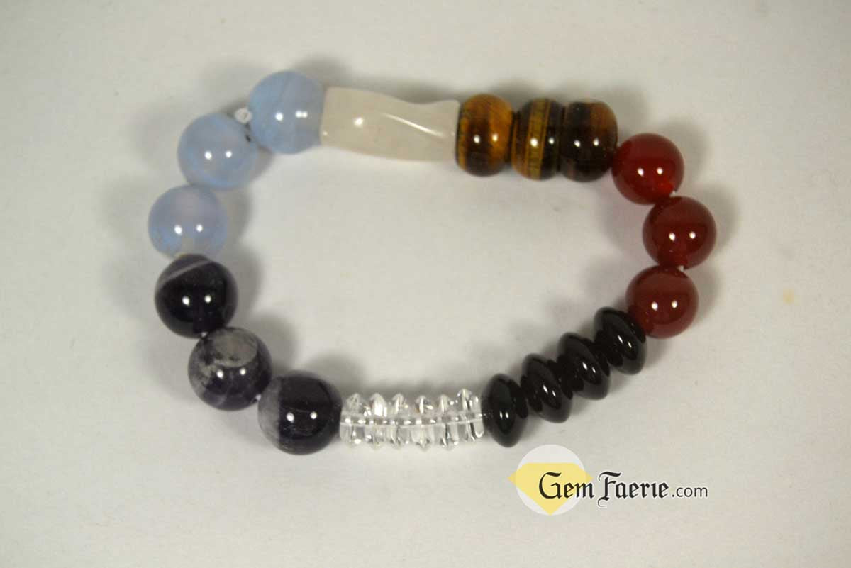 CHAKRA BRACELET - Black Onyx, Carnelian, Tiger Eye, Rose Quartz, Blue Chalcedony, Amethyst & Clear Quartz