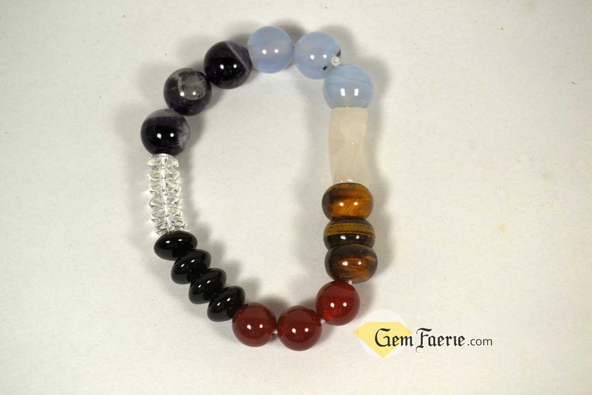 CHAKRA BRACELET - Black Onyx, Carnelian, Tiger Eye, Rose Quartz, Blue Chalcedony, Amethyst & Clear Quartz