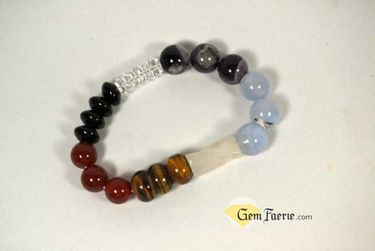 CHAKRA BRACELET - Black Onyx, Carnelian, Tiger Eye, Rose Quartz, Blue Chalcedony, Amethyst & Clear Quartz