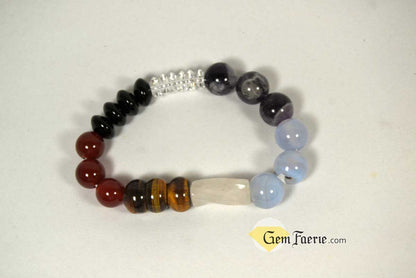 CHAKRA BRACELET - Black Onyx, Carnelian, Tiger Eye, Rose Quartz, Blue Chalcedony, Amethyst & Clear Quartz