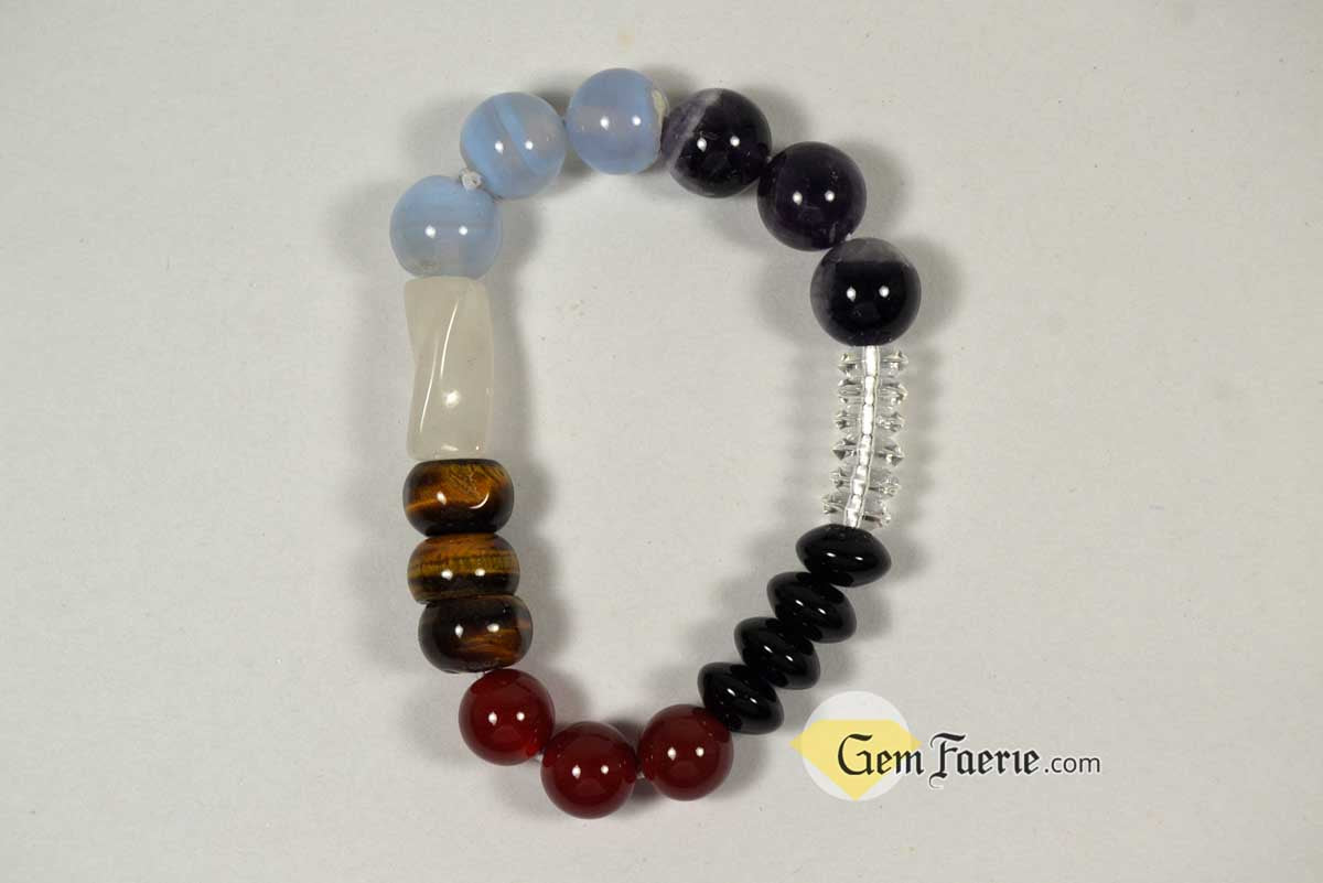 CHAKRA BRACELET - Black Onyx, Carnelian, Tiger Eye, Rose Quartz, Blue Chalcedony, Amethyst & Clear Quartz