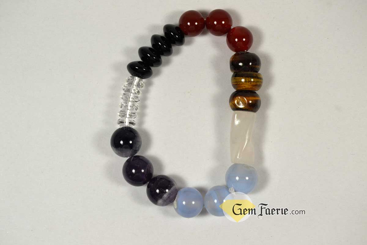 CHAKRA BRACELET - Black Onyx, Carnelian, Tiger Eye, Rose Quartz, Blue Chalcedony, Amethyst & Clear Quartz