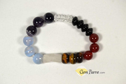 CHAKRA BRACELET - Black Onyx, Carnelian, Tiger Eye, Rose Quartz, Blue Chalcedony, Amethyst & Clear Quartz