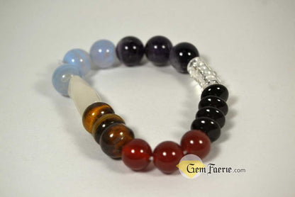 CHAKRA BRACELET - Black Onyx, Carnelian, Tiger Eye, Rose Quartz, Blue Chalcedony, Amethyst & Clear Quartz