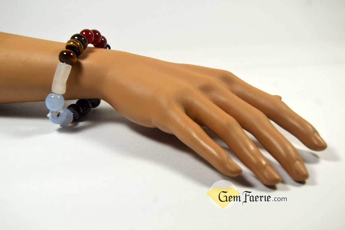 CHAKRA BRACELET - Black Onyx, Carnelian, Tiger Eye, Rose Quartz, Blue Chalcedony, Amethyst & Clear Quartz