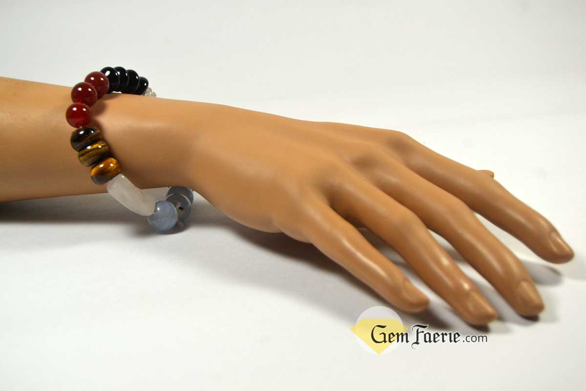 CHAKRA BRACELET - Black Onyx, Carnelian, Tiger Eye, Rose Quartz, Blue Chalcedony, Amethyst & Clear Quartz