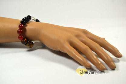 CHAKRA BRACELET - Black Onyx, Carnelian, Tiger Eye, Rose Quartz, Blue Chalcedony, Amethyst & Clear Quartz