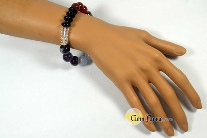 CHAKRA BRACELET - Black Onyx, Carnelian, Tiger Eye, Rose Quartz, Blue Chalcedony, Amethyst & Clear Quartz