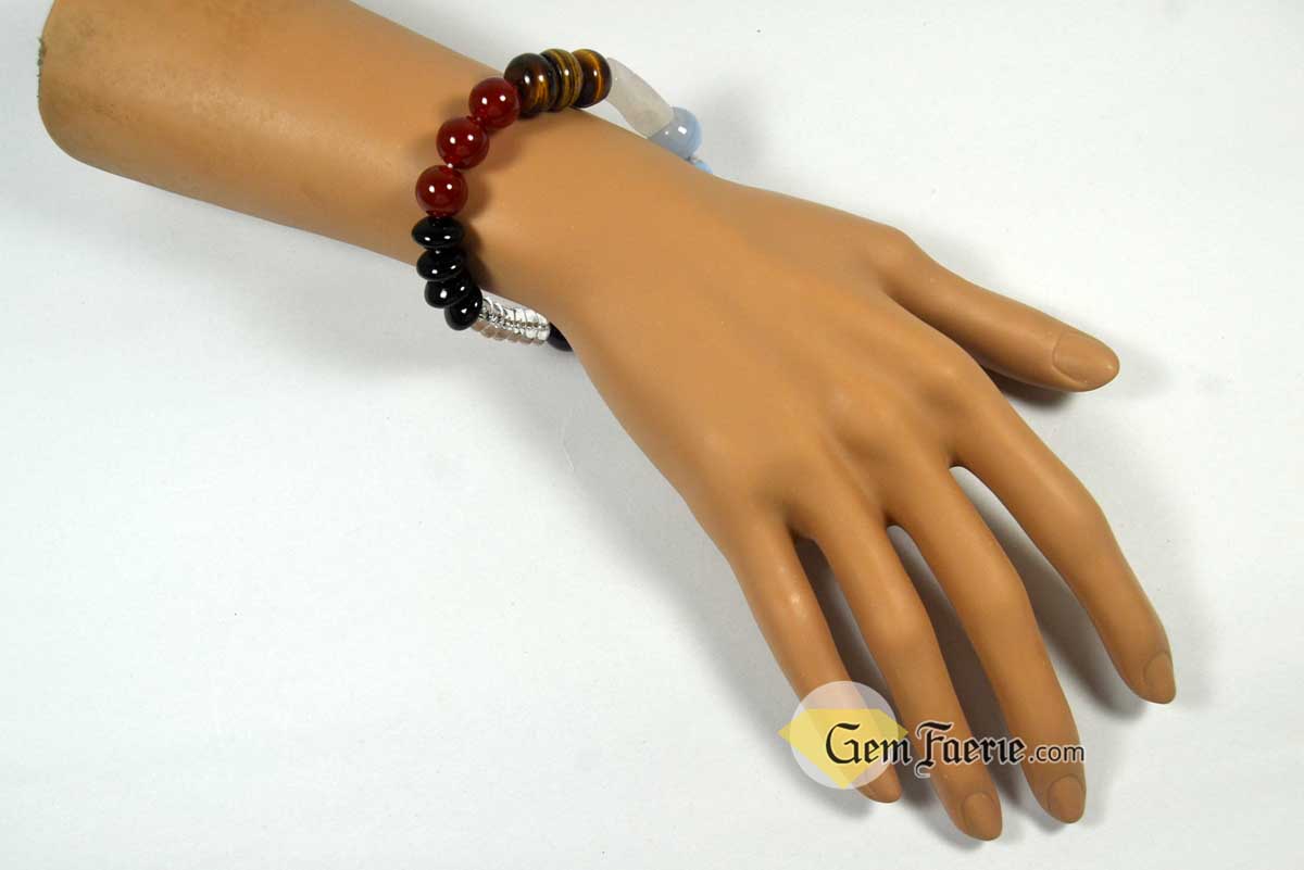 CHAKRA BRACELET - Black Onyx, Carnelian, Tiger Eye, Rose Quartz, Blue Chalcedony, Amethyst & Clear Quartz