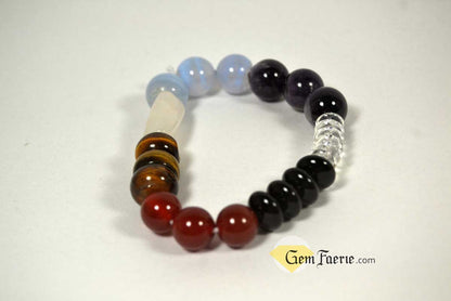 CHAKRA BRACELET - Black Onyx, Carnelian, Tiger Eye, Rose Quartz, Blue Chalcedony, Amethyst & Clear Quartz