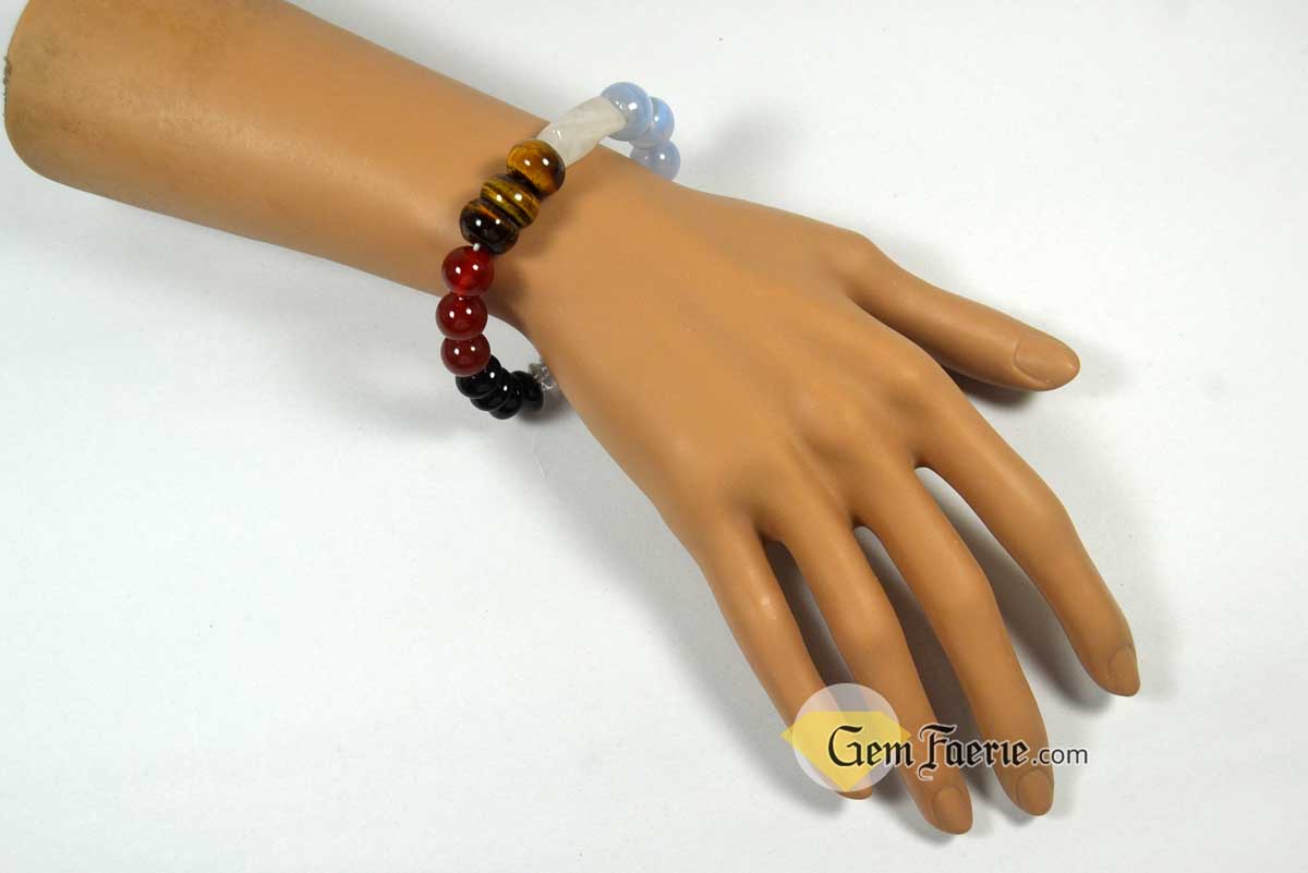 CHAKRA BRACELET - Black Onyx, Carnelian, Tiger Eye, Rose Quartz, Blue Chalcedony, Amethyst & Clear Quartz