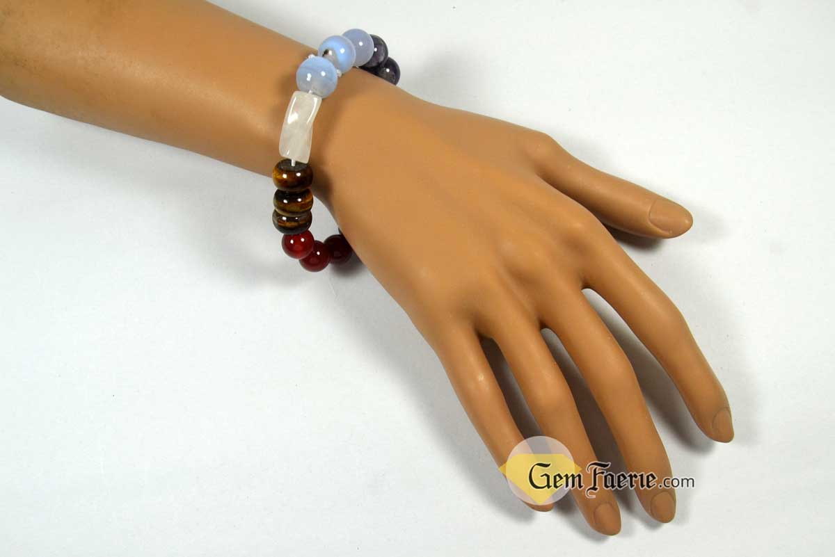 CHAKRA BRACELET - Black Onyx, Carnelian, Tiger Eye, Rose Quartz, Blue Chalcedony, Amethyst & Clear Quartz