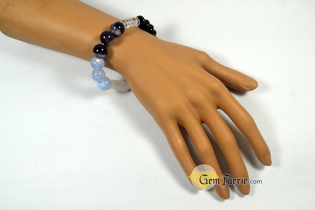 CHAKRA BRACELET - Black Onyx, Carnelian, Tiger Eye, Rose Quartz, Blue Chalcedony, Amethyst & Clear Quartz